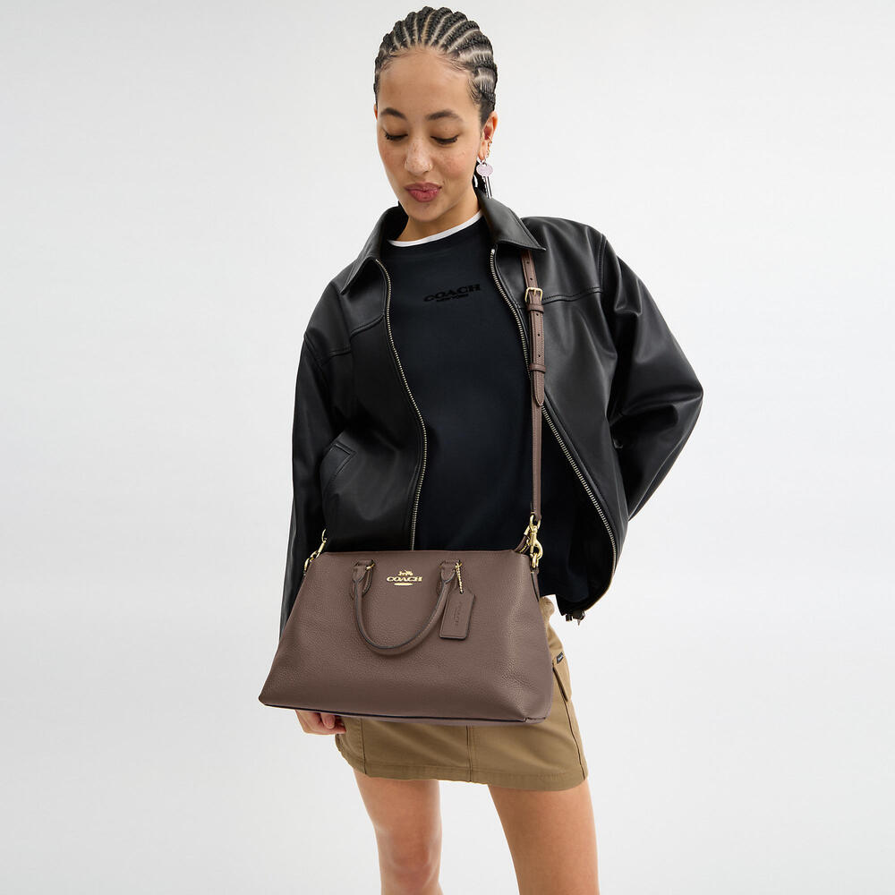 Coach Brown Leather Satchel with Gold Accents